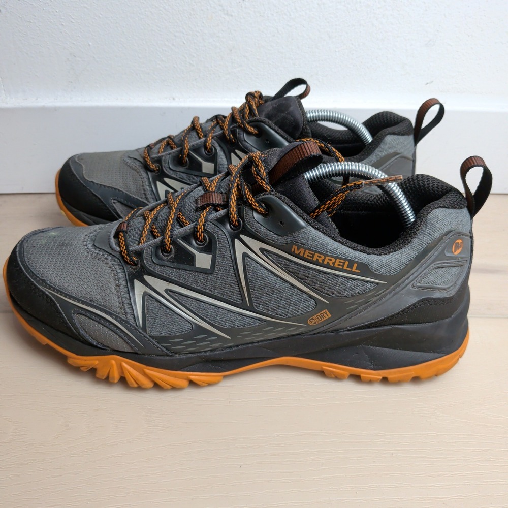Merrell Capra Bolt Men 10.5 Hiking Shoes Gray Orange M-Select DRY Low Top J36767